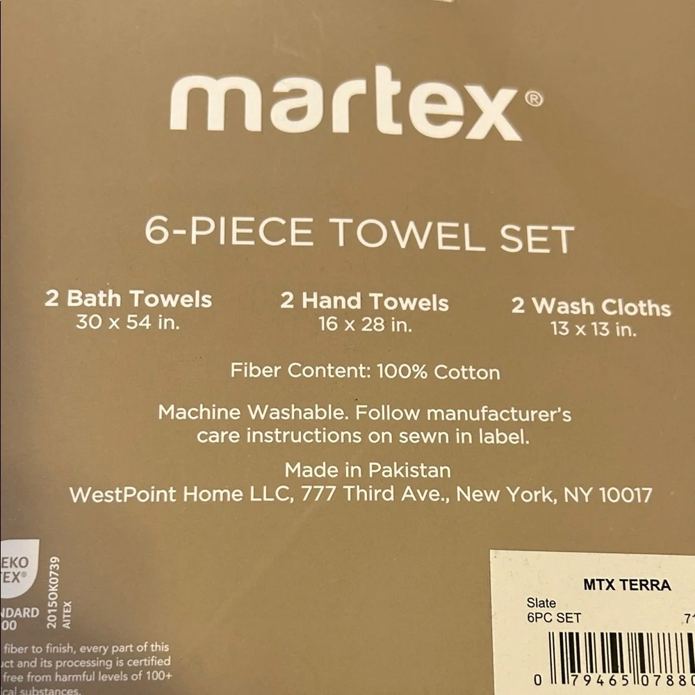 Martex Terra 6-Piece Bath Towel Set - Slate Green